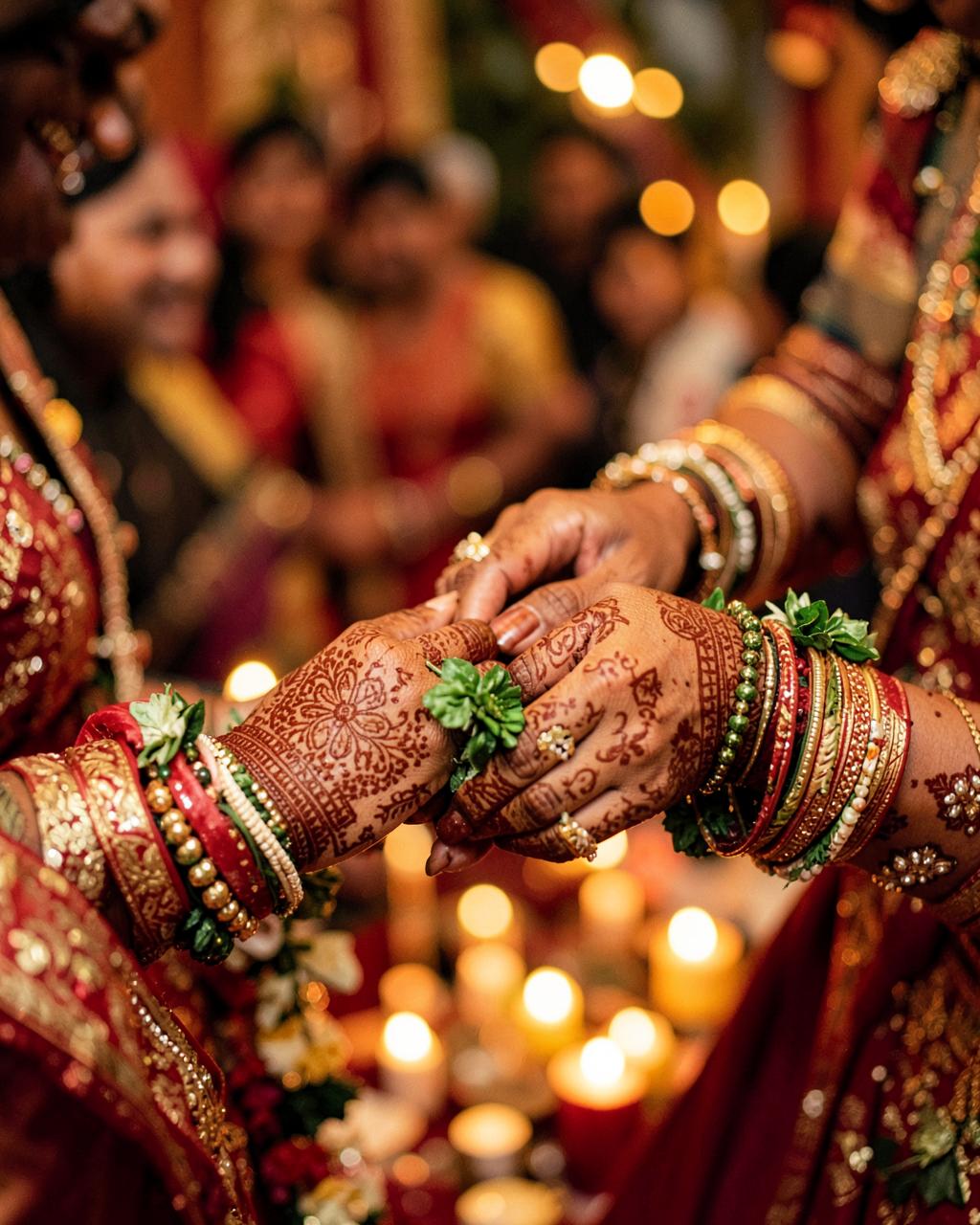 Henna-adorned hands at a joyful mehendi celebration